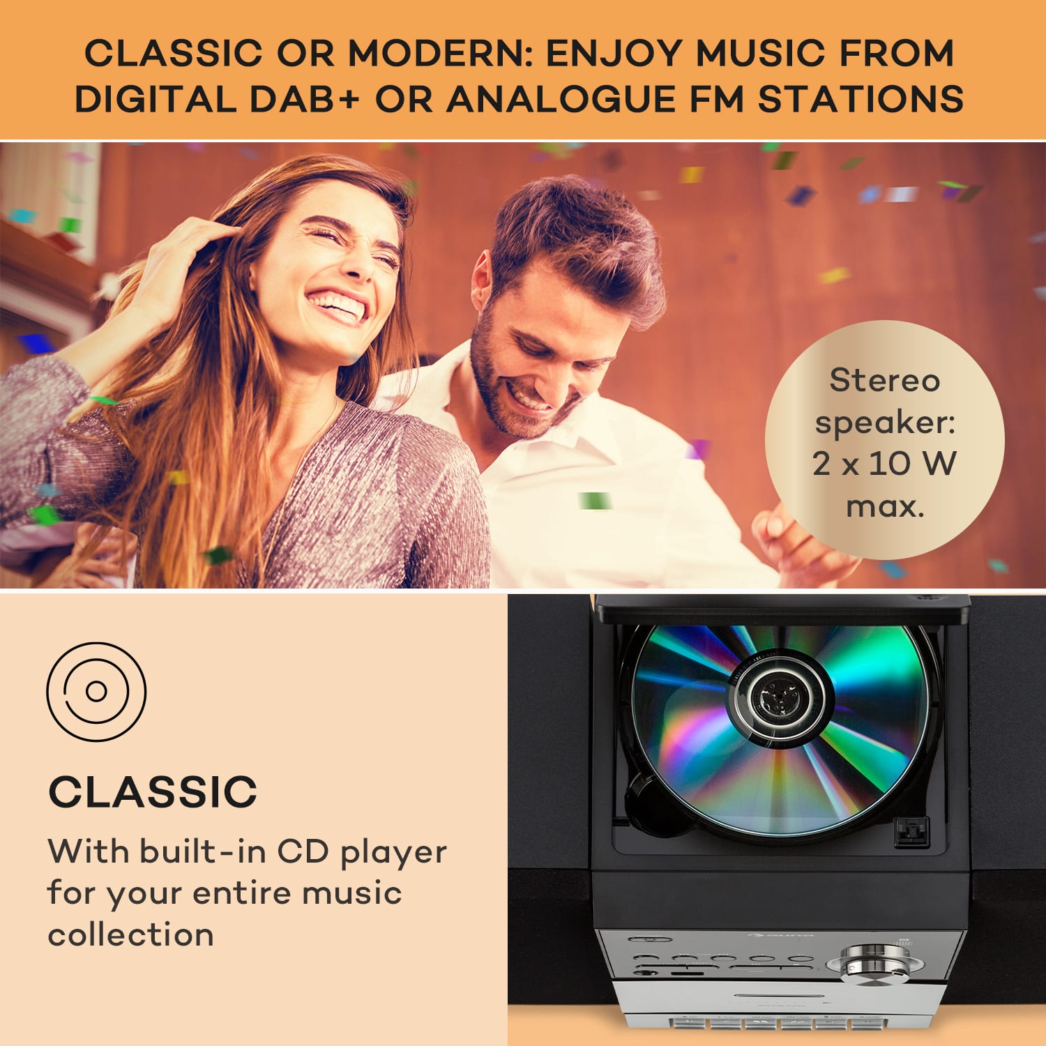 Auna MC-40 DAB, stereo systém, UKW/DAB+, Bluetooth, CD, kazeta, USB, diaľkový ovládač – Obrázok 3