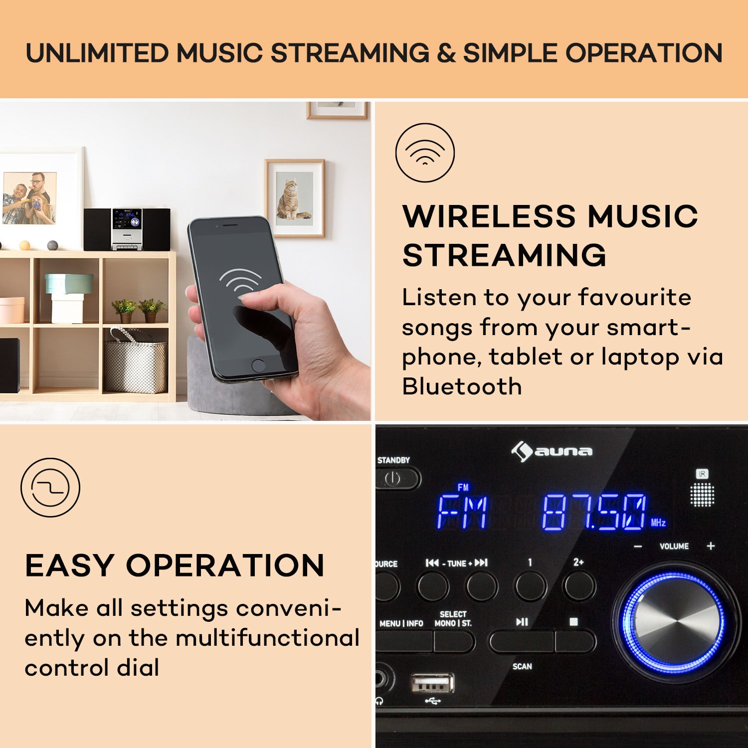 Auna MC-40 DAB, stereo systém, UKW/DAB+, Bluetooth, CD, kazeta, USB, diaľkový ovládač – Obrázok 4