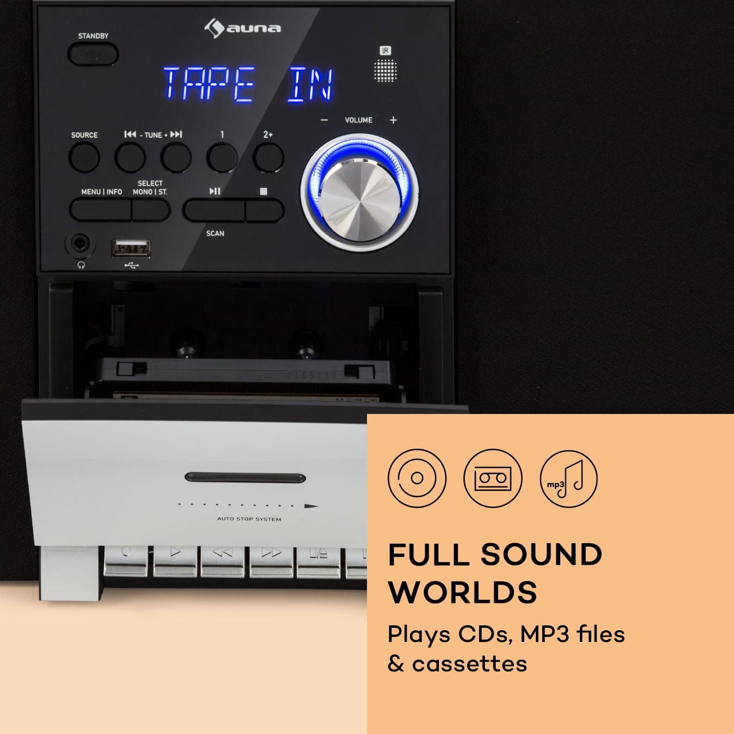 Auna MC-40 DAB, stereo systém, UKW/DAB+, Bluetooth, CD, kazeta, USB, diaľkový ovládač – Obrázok 5