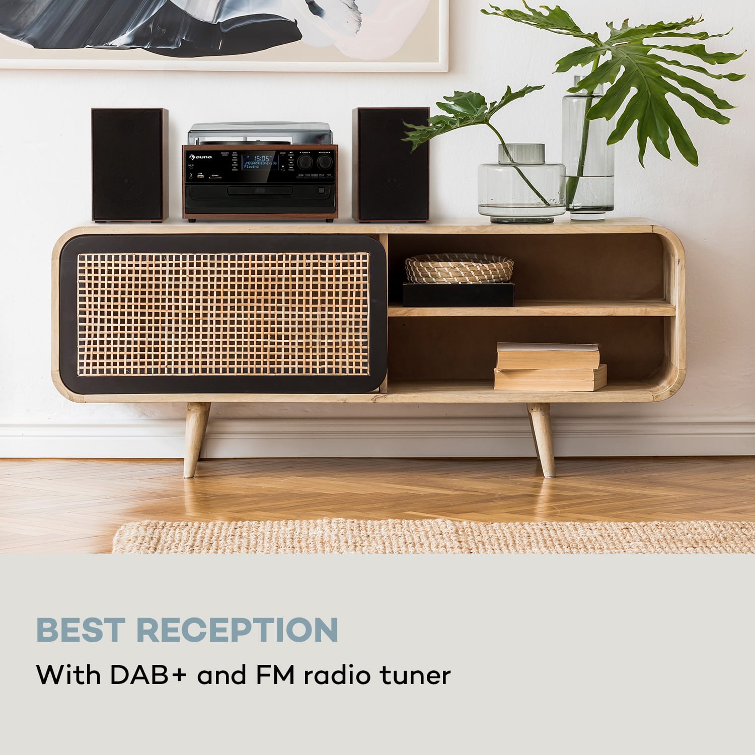 Auna Oakland DAB Plus, retro stereo systém, DAB+/FM, BT funkcia, vinyl, CD prehrávač, kazetový prehrávač. vrátane reproduktorov – Obrázok 2
