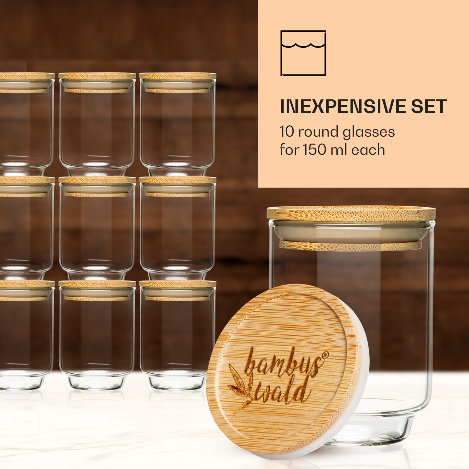 Klarstein Koreničky, súprava 10 kusov, každá 150 ml, bambusový vrchnák, vzduchotesné, stohovateľné – Obrázok 3
