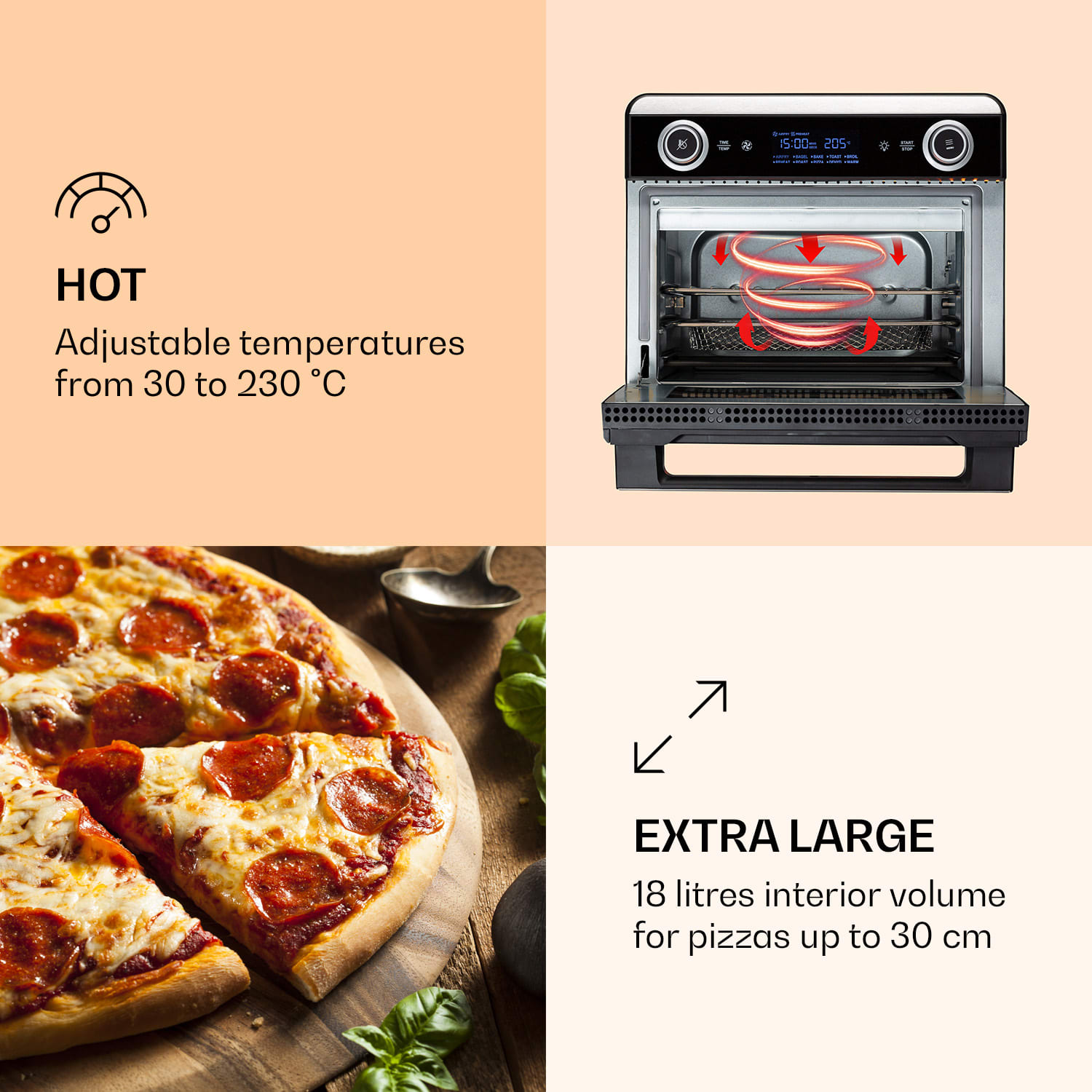 Klarstein AeroVital Jumbo 3 v 1, teplovzdušná fritéza, toaster, dehydrátor, 1550 W, 18 l – Obrázok 4