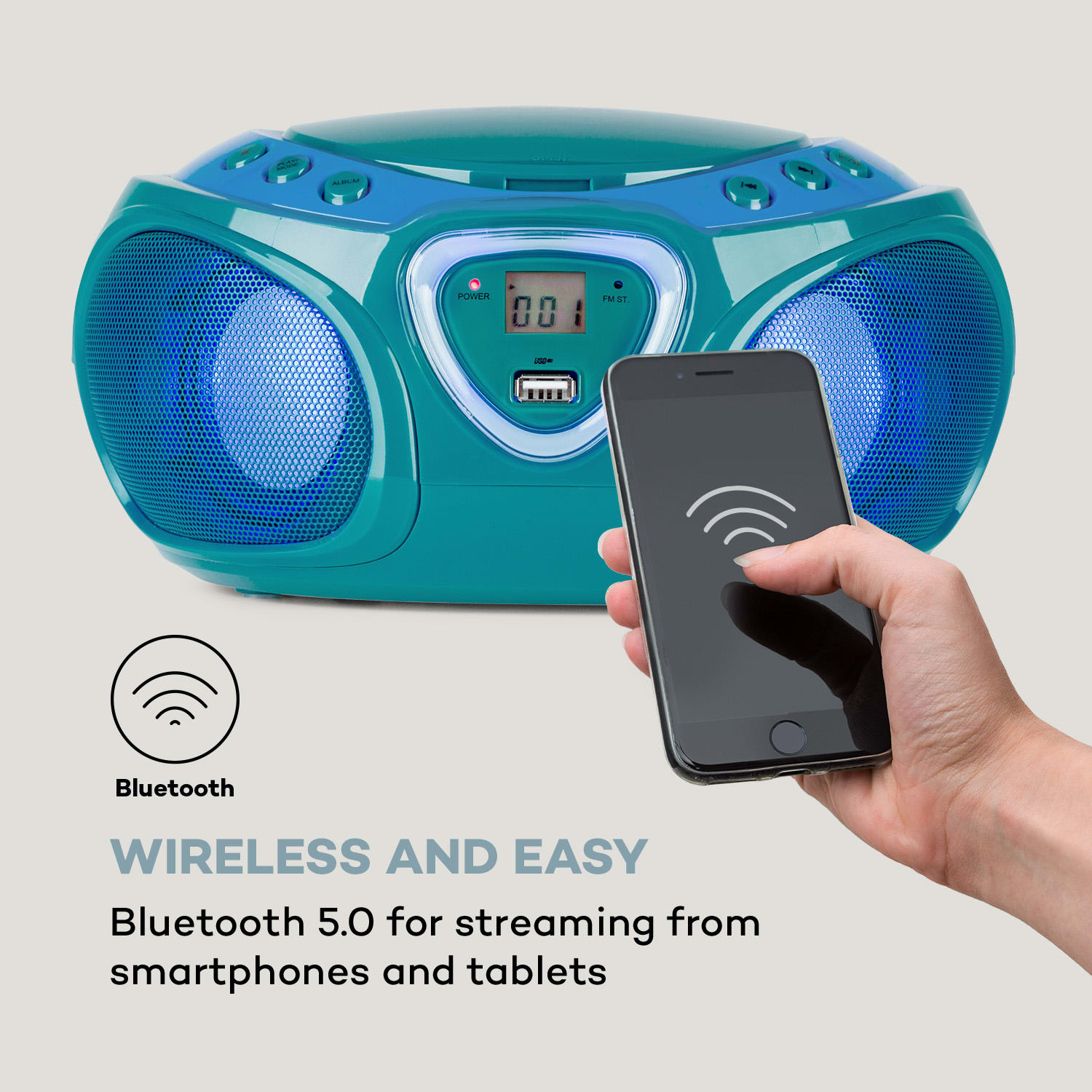 Auna Roadie CD Boombox UKW rádio, Svetelná show, CD prehrávač, Bluetooth 5.0 – Obrázok 3