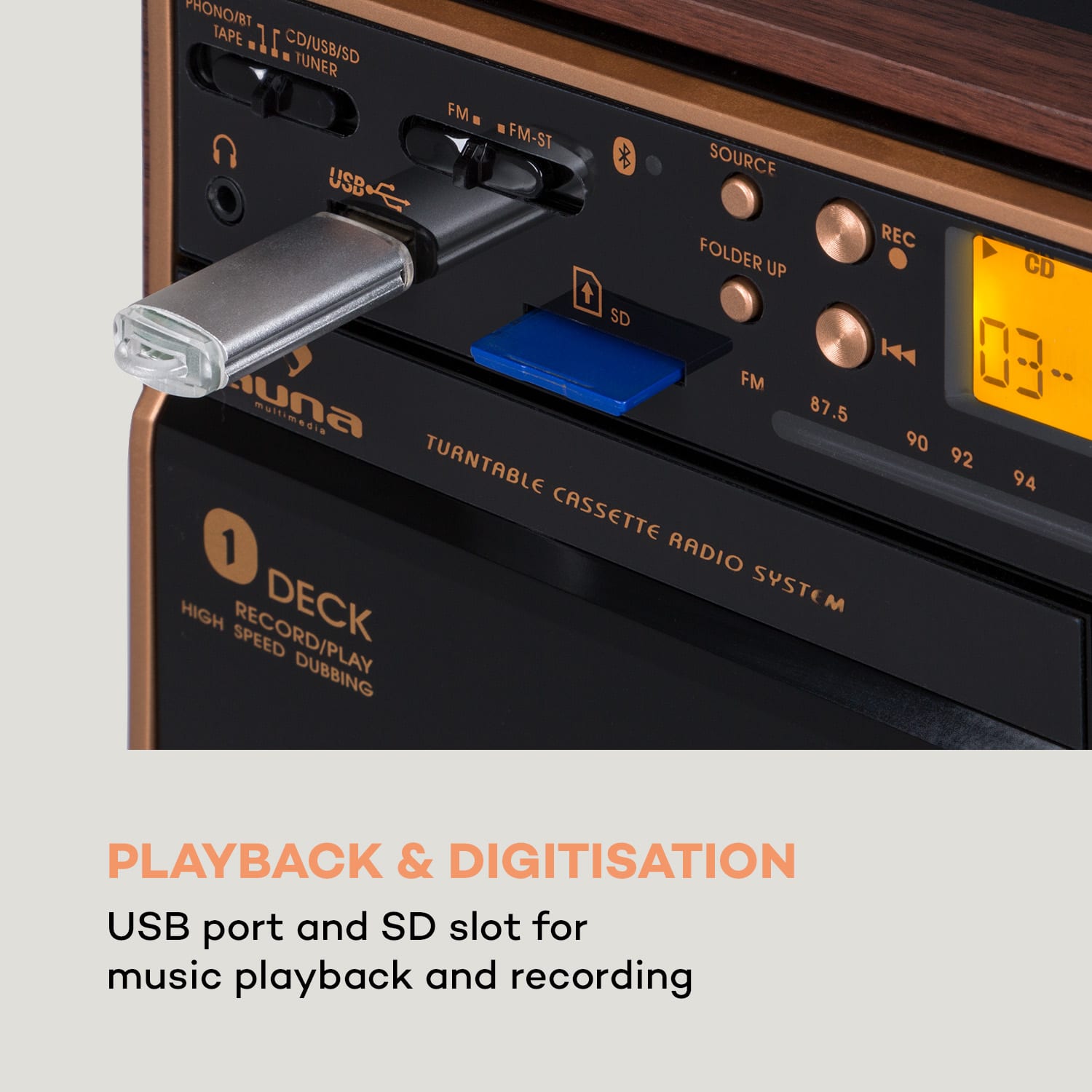Auna 388-BT Wood, stereo systém, Hifi systém, gramofón – Obrázok 4