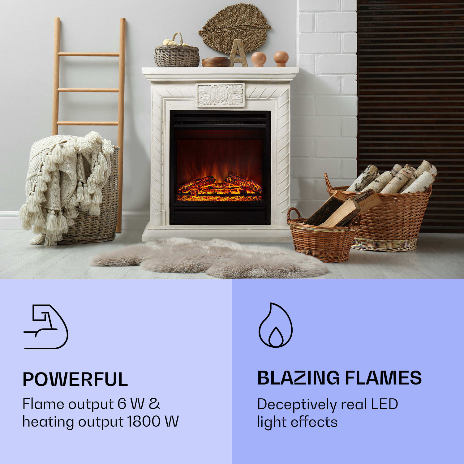 Klarstein Frosty Peak, elektrický krb, 1800 W, funkcia vykurovania 10 až 30 °C, diaľkové ovládanie – Obrázok 4