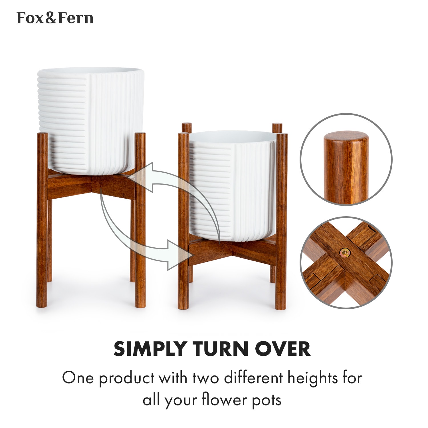 Fox & Fern Deventer, stojany na rastliny, pre kvetináče 20,3-30,5 cm Ø, 2 výšky, bambusové povrazy – Obrázok 5