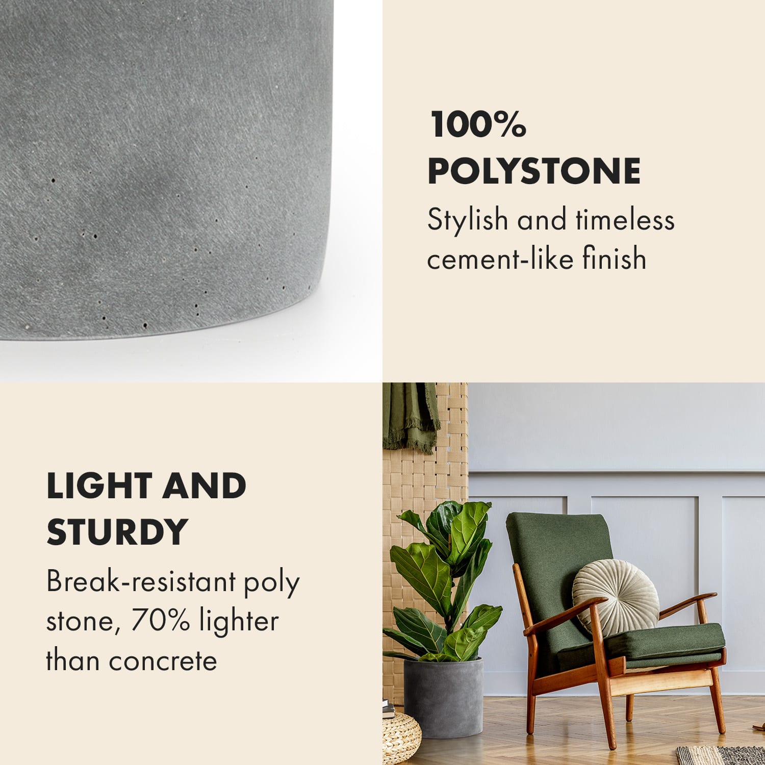 Fox & Fern Venlo, kvetináč, Polystone, interiér a exteriér, 3 veľkosti – Obrázok 3