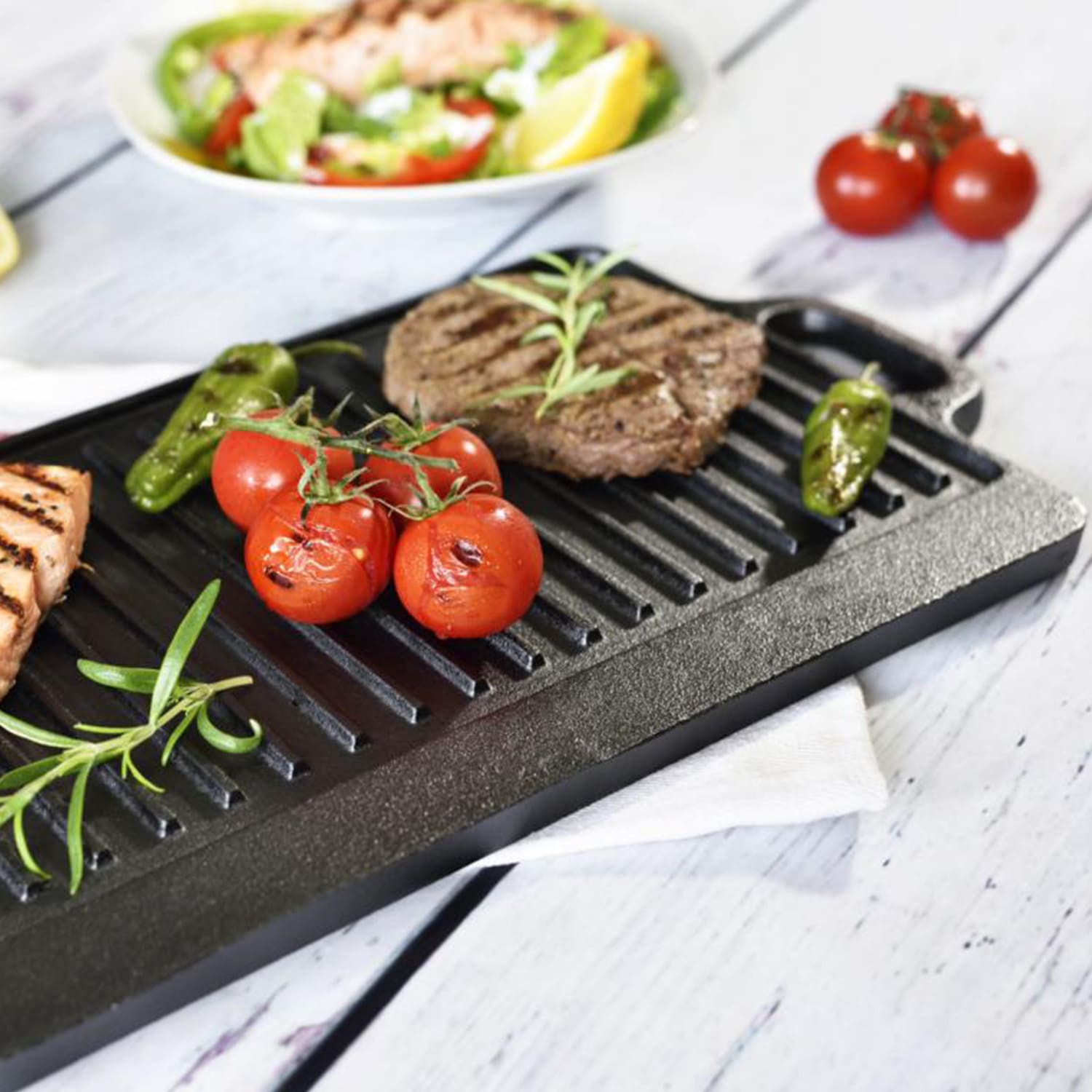 Klarstein Canadienne, barbecue grilovacia platňa, obojstranná platňa 2 v 1, 45 × 1,5 × 23 cm, liatina – Obrázok 2