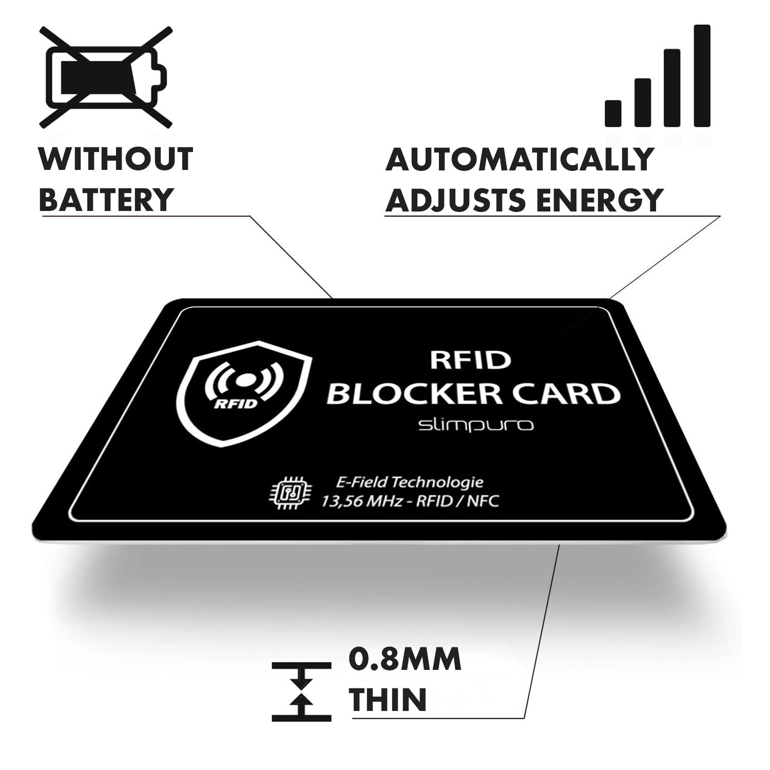Slimpuro RFID blokovacia karta s rušivým signálom, NFC, ultratenká, formát platobnej karty – Obrázok 5