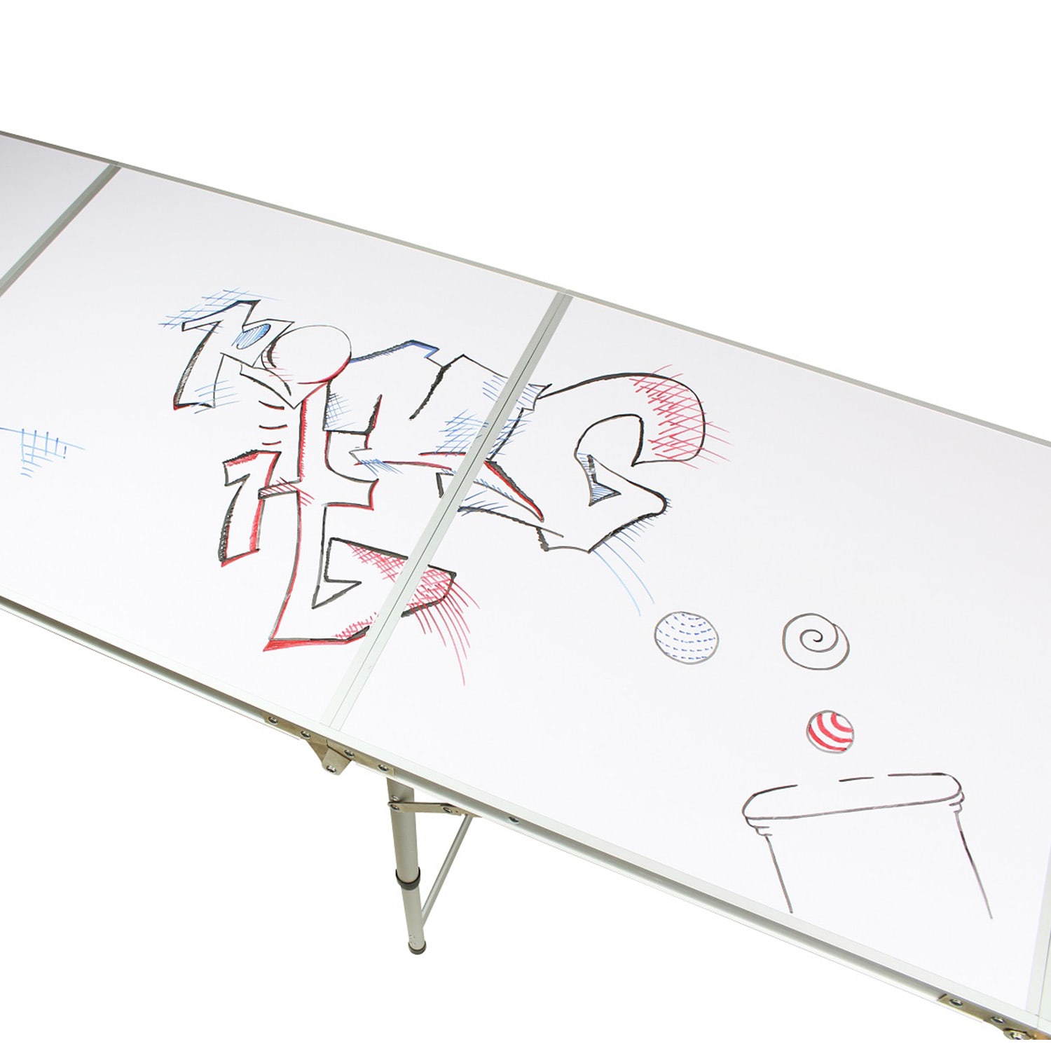 BeerCup Backspin, súprava so stolom na beer pong, biela, DIY, držadlá, držiak na loptičky, 6 loptičiek – Obrázok 3