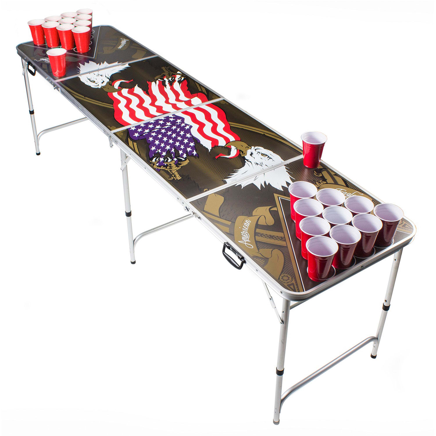 BeerCup Backspin, súprava so stolom na beer pong, American Eagle, držadlá, držiak na loptičky, 6 loptičiek