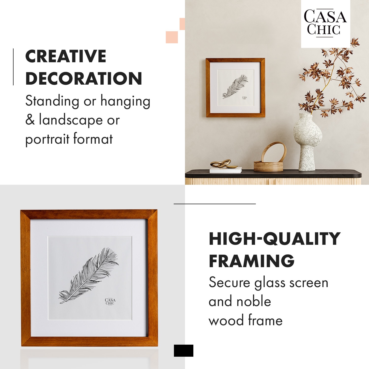 Casa Chic Bristol, rám na obrázky, sklo, 25 x 25 cm s paspartou, pravé drevo – Obrázok 3