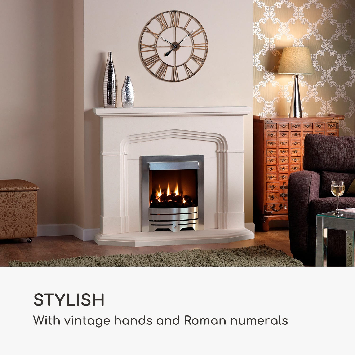 Casa Chic Queensway 80, nástenné hodiny, kovový rám, tiché, Ø 76 cm – Obrázok 2