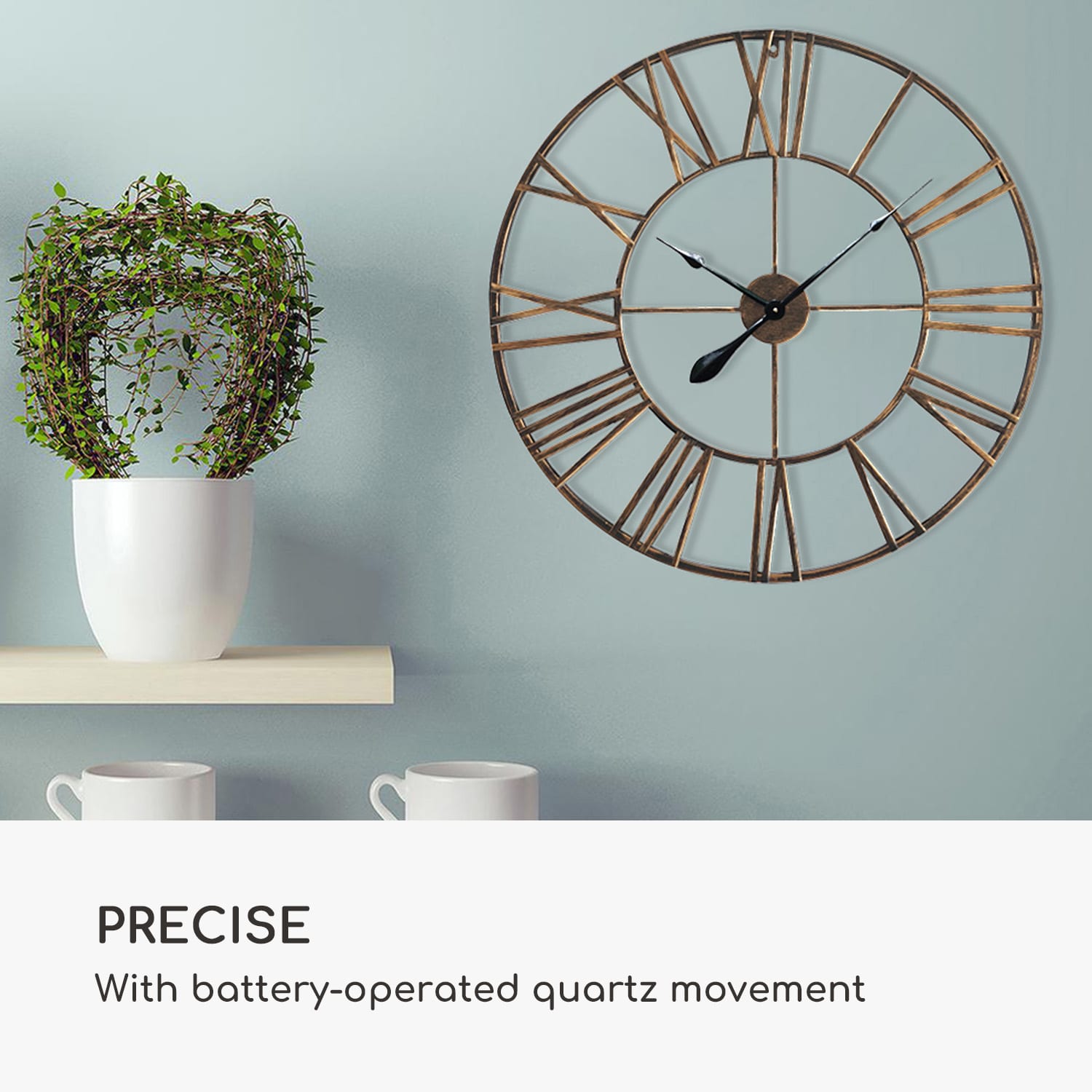 Casa Chic Queensway 80, nástenné hodiny, kovový rám, tiché, Ø 76 cm – Obrázok 5
