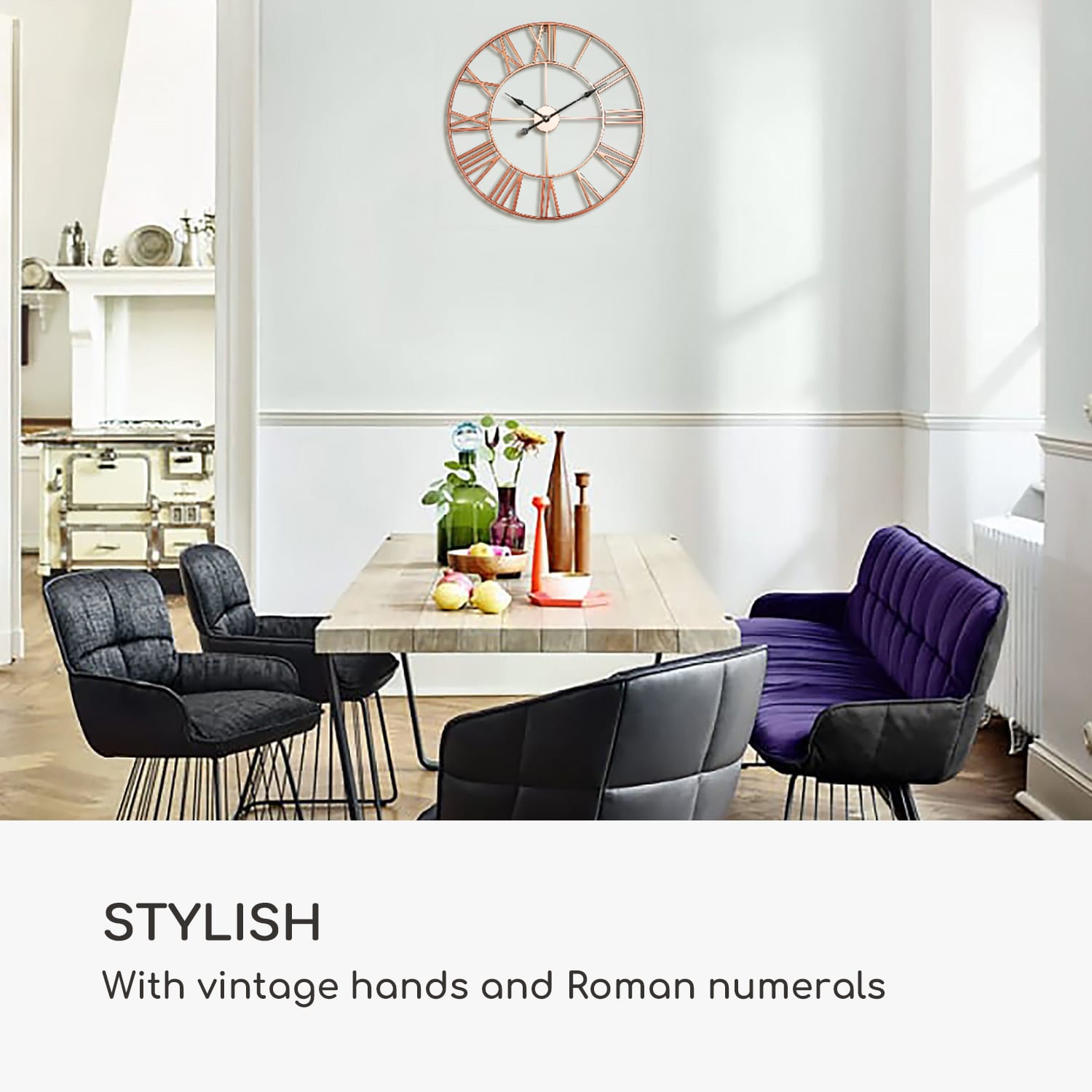 Casa Chic Queensway 60 Nástenné hodiny, kovový rám, tiché, Ø 60 cm – Obrázok 2