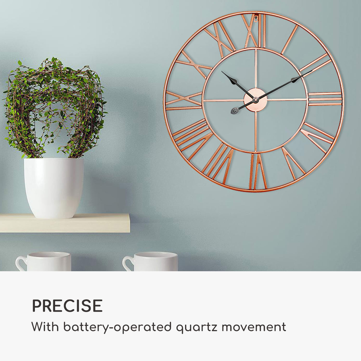 Casa Chic Queensway 60 Nástenné hodiny, kovový rám, tiché, Ø 60 cm – Obrázok 5