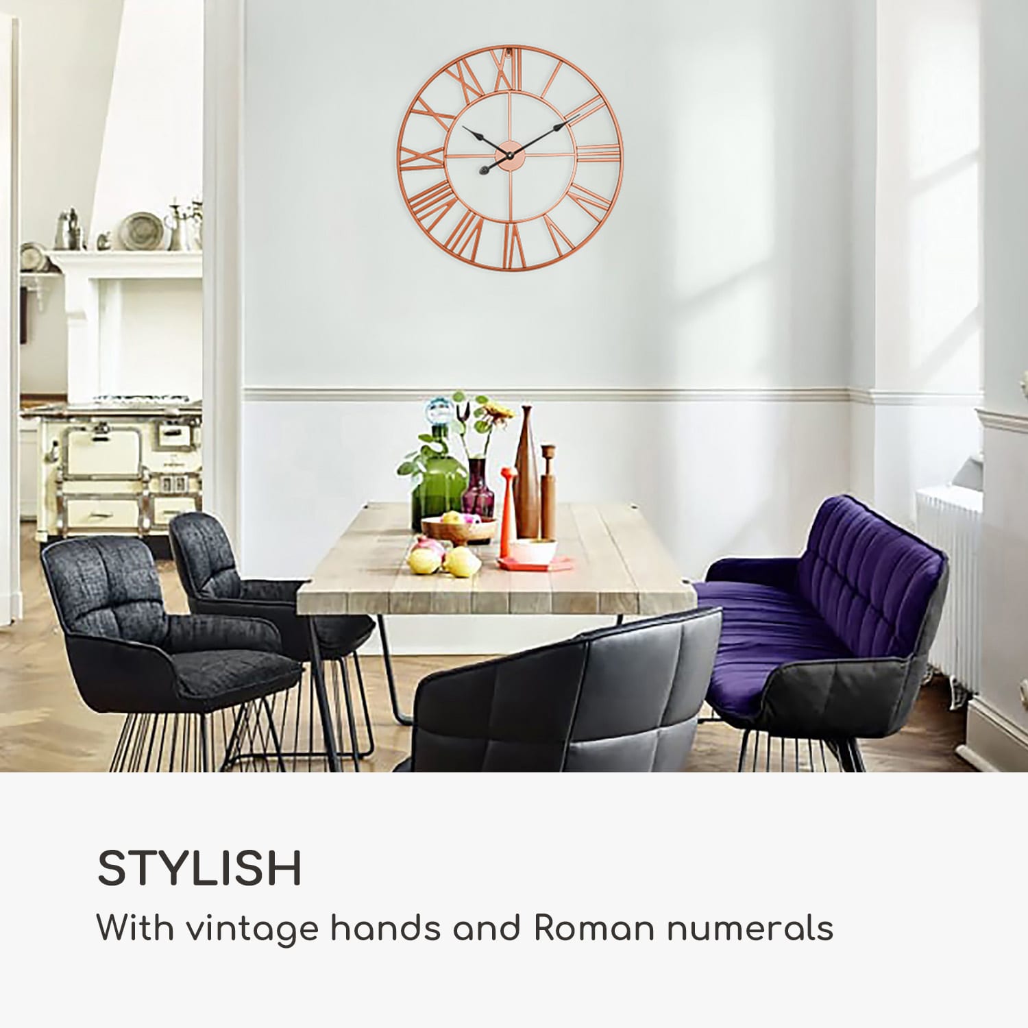 Casa Chic Queensway 80, nástenné hodiny, kovový rám, tiché, Ø 76 cm – Obrázok 2