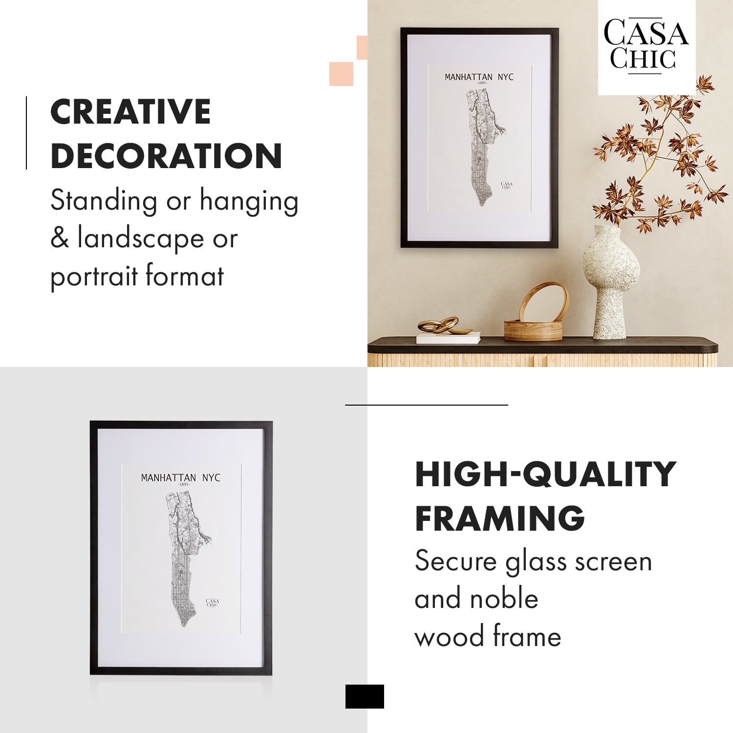 Casa Chic Bristol, rám na obrázky, sklo, A2, s paspartou A3, pravé drevo – Obrázok 3