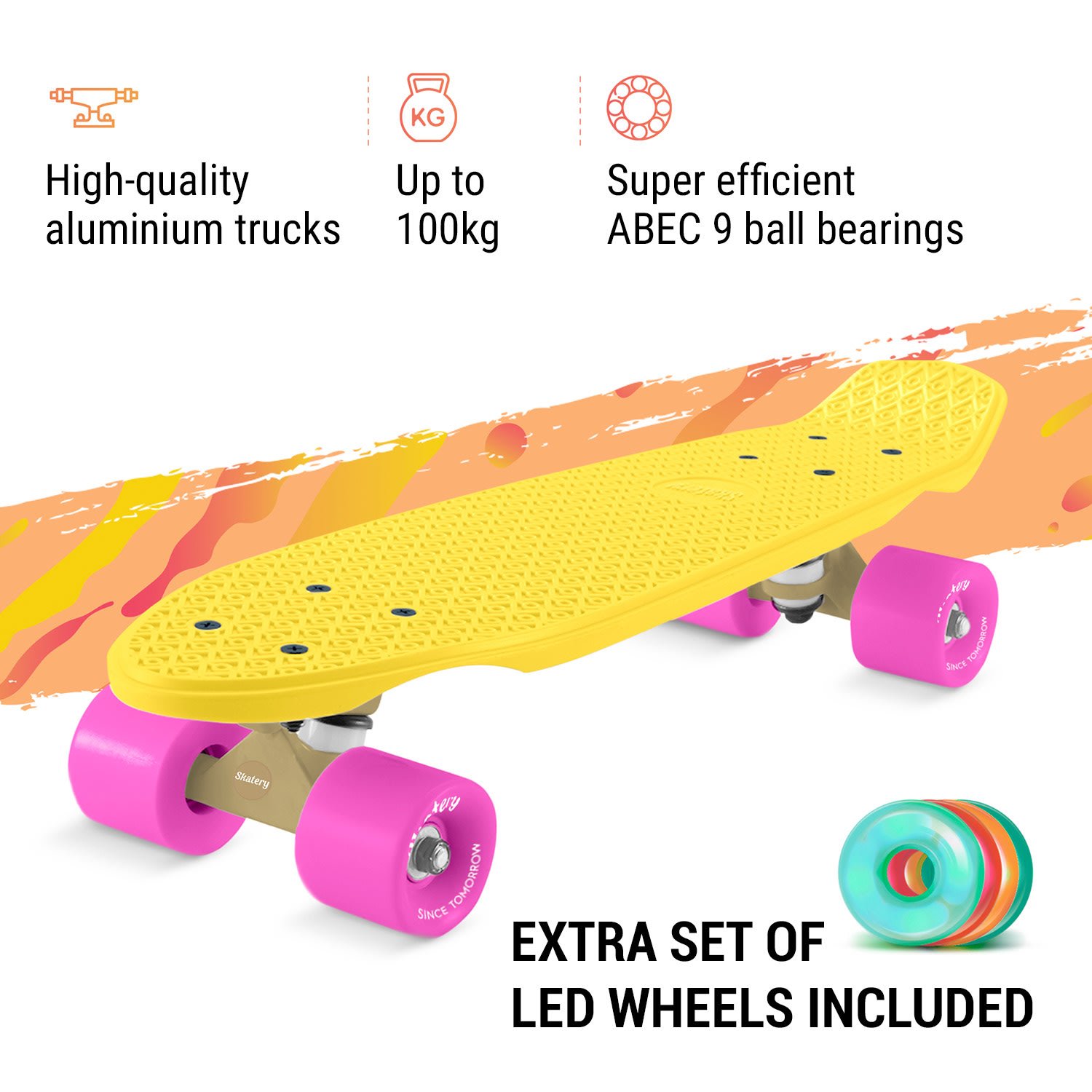 Fun pro Mini Cruiser Skateboard Trickboard PP Board 100kg LED kolieska PU Tvrdosť: 88A – Obrázok 2